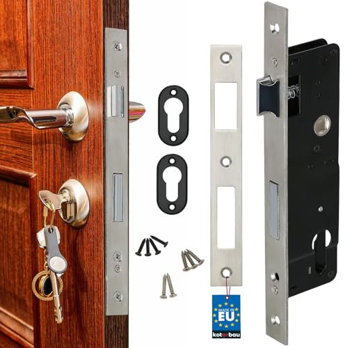KOTARBAU® Serratura a Cilindro da Infilare 85x35mm con Scrocco e Catenaggio Stretto per Inserto Sinistro Destro Universale per Porte Cancelli