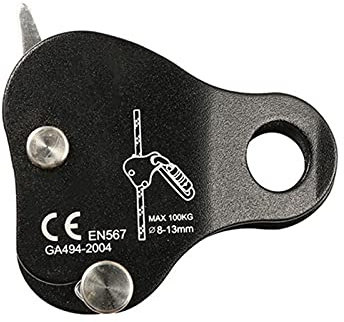 QKDS Climbing Rope Grab, High Strength Self Locking Safety Protective, Climbing Ascender Fall Protection Belay Device Climbing Rope Grip Clamp for Rock Climbing Mountaineering(Black)