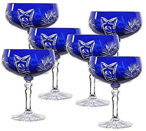 CRISTALICA Sektschale blau Schleuderstern 6er Set (200ml)