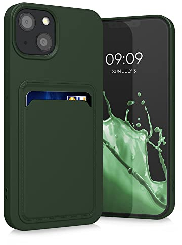 kwmobile mobiltelefonfodral för Apple iPhone 13 fodral med kortfack – TPU-fodral – trådlös laddning – skyddsfodral i mörkgrön