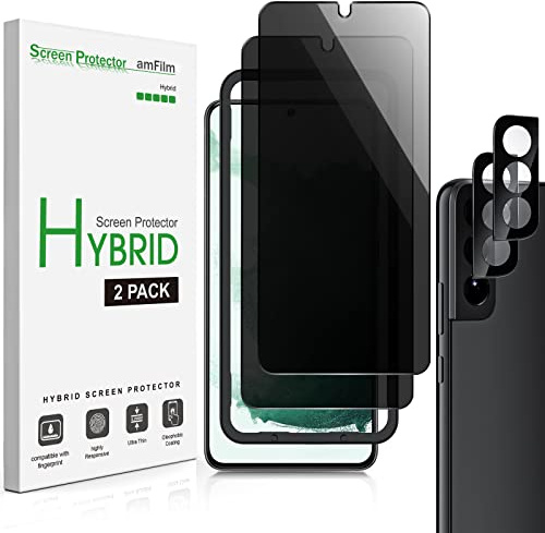amFilm 2-pack integritetsskärmskydd för Samsung Galaxy S22 5G [6,1 tum], anti-spion och integritetsskydd, fingeravtrycks-ID kompatibel, med enkel installationsbricka | med kameraobjektivfilm, spionskydd och integritet, med enkel installationsbricka