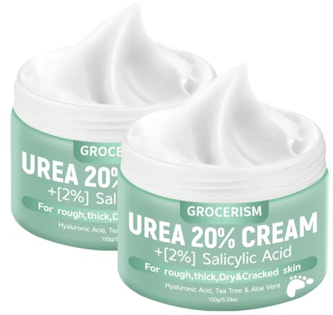 2 Paquetes Crema Urea 20% más un 2% de ácido Salicílico 150g || Para Pies y Crema de Manos con ácido Hialurónico, árbol de té y Aloe Vera para Humectar, Eliminar Callos y Suavi
