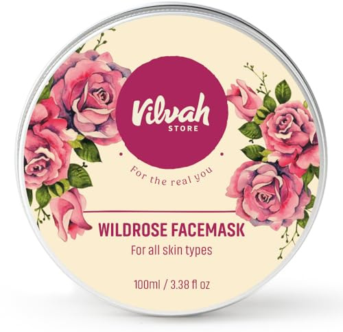 Vilvah Store Wild Rose Face Mask For Glowing Skin | Skin Brightening | With Aloe Vera And Rose Water | Goodness Of French Pink Clay | Suitable For All Skin Types | For Men & Women | 100Gm