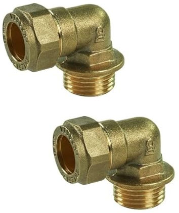 UKDD® 15mm Compression by 1/2 BSP Brass Male Iron Elbow 90 Bend, 15mm x 1/2 Adaptors Bend - WRAS Approved - Pack of 2