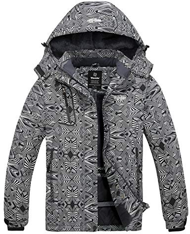 Wantdo Giacca da Sci Montagna Invernale Parka da Neve Caldo con Cappuccio Cappotto da Snowboard Giubbotto da Escursionismo Impermeabile Donna Linea Nera L