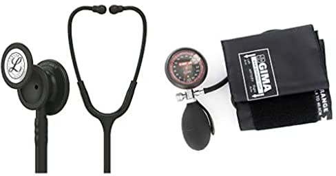 3M Littmann Stéthoscope de Surveillance Classic III, Tubulure Noire, Black Edition, 69 cm, 5803 & London pression artérielle tensiomètre Mètre, professionnel, Noir Manchette
