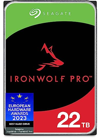 Seagate IronWolf Pro 22TB, NAS interne Festplatte, 3.5 Zoll, 7200 U/Min, CMR, 256 MB Cache, SATA 6 GB/S, inkl. 3 Jahre Rescue Service, Modellnr.: ST22000NTZ01