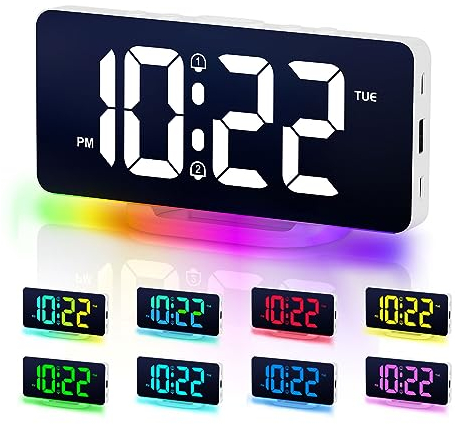 VINILITE Wecker Digital mit Licht Digitaler Kinder Wecker mit 10 Farben Nachtlicht Großer LED Anzeige Tischuhr mit 2 Alarmen USB Wiederaufladbar 12/24 HR