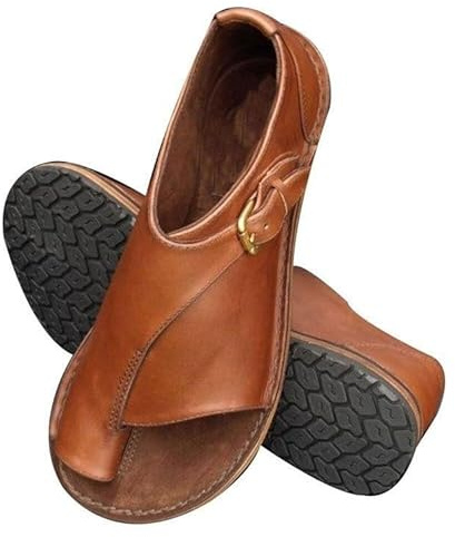 Vnook Women's Orthopedic Sandals Open Toe Leather Flat Sole Sandal