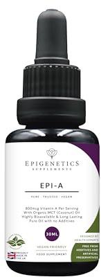 Epi-A Oil 30ml | Vitamin A 800mcg (Retinyl Palmitate) + Organic Medium Chain Triglycerides (MCT) Oil | UK Made Vegan Liquid | 1 Drop Daily (High Strength)