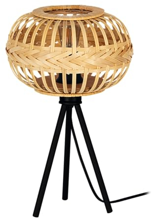EGLO Stativ Tischlampe Amsfield 1, Tischleuchte aus Metall in Schwarz und Bambus in Natur, kleine Stehlampe, Holz Lampe für Wohnzimmer und Schlafzimmer, E27 Fassung