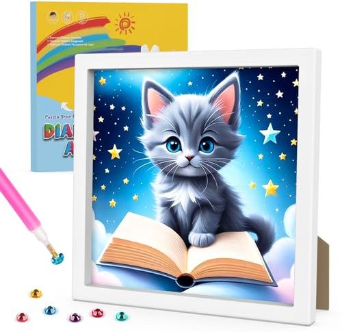 GHHKUD Diamond Art Kits for Adults with Frame, 5D Cat Diamond Painting Kit for Adults, Small Diamond Art Kits Art and Craft Sets Gifts for Girls Boys, Crystal Art Kits(7x7inch)
