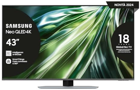 Samsung TV QE43QN94DATXZT Neo QLED 4K Mini LED, Smart TV 43 Processore NQ4 AI Gen2, Neo Slim, DVBT-2, Q-Symphony & Dolby Atmos, Integrato con Alexa, Carbon Silver 2024