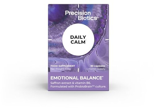 PrecisionBiotics Daily Calm - Probiotics Supplement with Unique Bifidobacterium Longum Bacteria Strain 1714 + Saffron and Vitamin B6 - for Emotional Balance - 30 Capsules