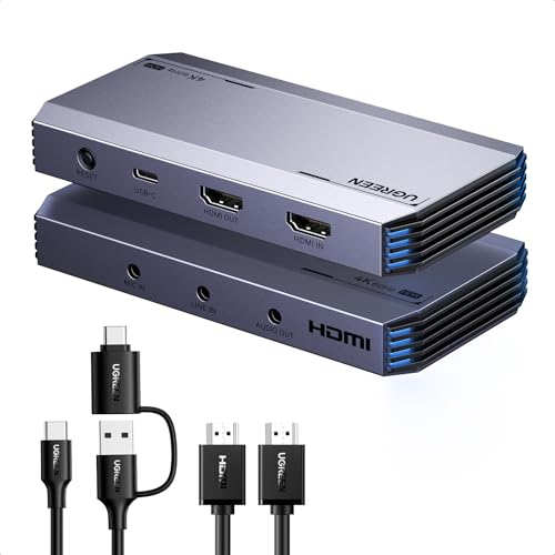 UGREEN Video Capture Card, HDMI Capture Card, USB 3.0 Capture Card 4K HDMI Loop-Out, 4K60Hz / 2K144Hz Videospiel-Capture für Streaming Übertragun, funktioniert mit PS5/Switch/Kamera/PC/Mac mini 4
