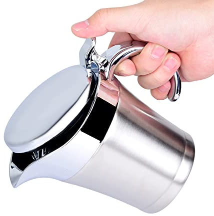 Sauce Gravy Pot, 304 Stainless Steel Thermal Insulated Double Wall Sauce Gravy Boat Pot with lid Serving for Cream, Salad Dressing, Sauce (Small size 450ml)