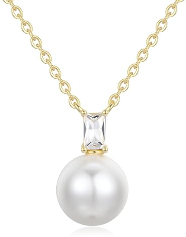 GAVU Collar Mujer con Perla Simulada, Collar de Plata de Ley 925 para Mujer con Colgante de Perla