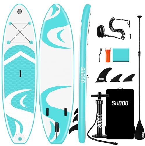 SUDOO Inflatable Stand Up Paddle Board 10'x30x6/300x76x15cm Stand Up Paddle Board Ultra-Light Included Inflatable SUP Board, Adj Paddle, Pump, Backpack, Leash, 3 Fins, Non-Slip Deckpad, Repair Kit
