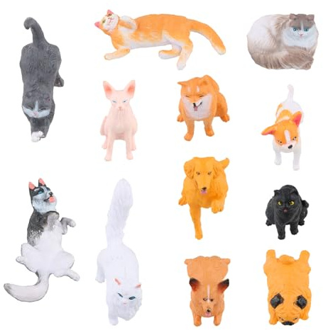 12 Pezzi Piccoli Cani e gatto Figure per Bambini, Realistici Mini gatto Figure di Gattino Cake Topper, Set di Giocattoli Animali in Miniatura Ornamento per il Giardino