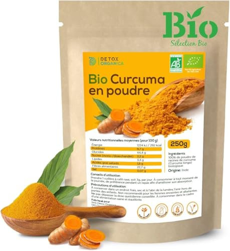 Detox Organica Curcuma BIO in Polvere 200g [ Alta Qualità - 100% Pura e BIOLOGICA ] Senza additivi con Pratico sacchetto richiudibile - Non OGM, Vegano - Superfood naturale per il tuo benessere