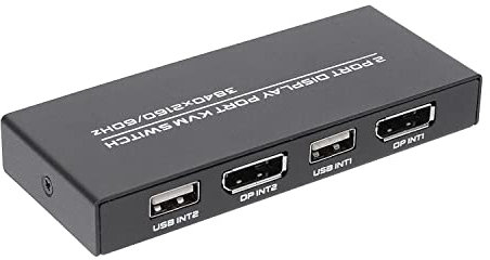 Jrifedptry Conmutador KVM DisplayPort, conmutador USB DP 4K a 60Hz para 2 computadoras compartidas, teclado, mouse, impresora y monitor Ultra HD