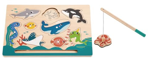 Tachan - Juego de Pesca magnético de Madera - Incluye 9 Piezas de Animales Marinos con imanes - Certificado FSC - (CPA Toy Group 795T00873)