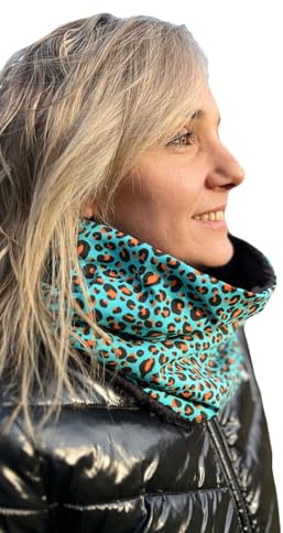 Genérico Bufanda Cuello Circular con Estampado de Leopardo, Turquesa y Marrón, Doble Capa