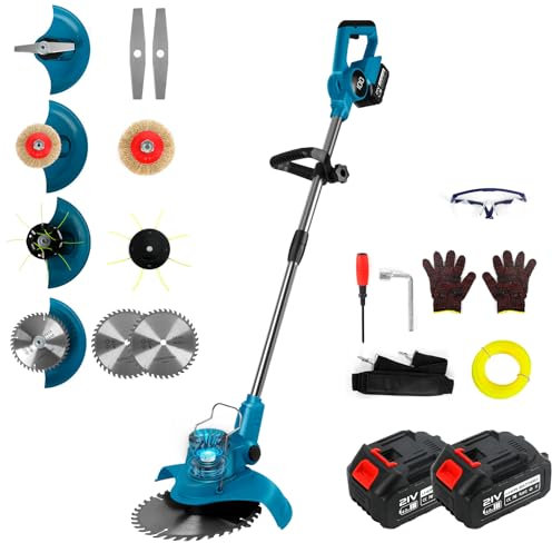 Desbrozadora con batería con 2 baterías de 4,0 Ah, desbrozadora 4 en 1, sin escobillas, 20 cm de ancho de corte, mango ajustable, 99-135 cm, varilla telescópica para jardín césped Dornbusch