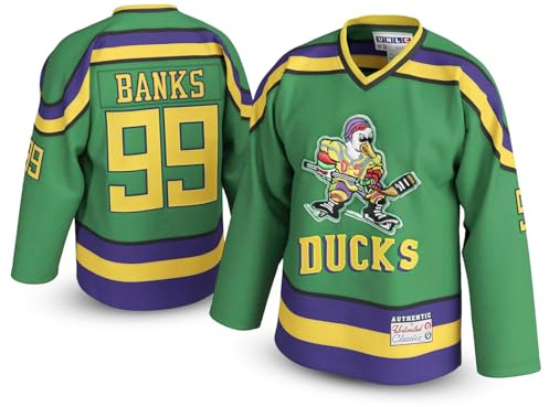 UNLC Adam Banks #99 Mighty Ducks Kids Jersey – Green 90s Hockey Shirt with Stitched Letters, Youth Sizes S–XL, Green, XL