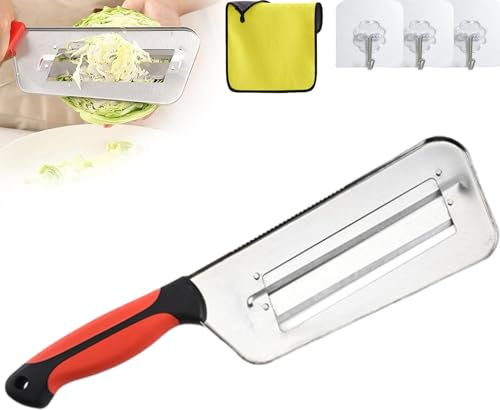 Stainless Steel Dual Blade Julienne Cutter, Upgraded Multifunctional Cabbage Shredder for Coleslaw, Vegetable Slicer Lettuce Chopper for Sauerkraut and Onion, Multi-Purpose Kitchen Tool (Red*1)