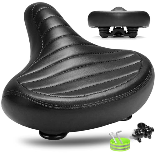 CDYWD Groß Bequemer Fahrradsattel für Herren & Damen, Breit, Weich, Ergonomisch, Bequem Retro Fahrradsitz mit federung, Universal Ersatz Fahrrad Sattel für Cityrad, Mountainbike, Ebike, Heimtrainer