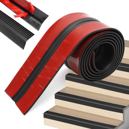 RANJIMA Profilo autoadesivo per bordi delle scale, in PVC, autoadesivo, antiscivolo, profilo angolare antiscivolo, bordo per scale (nero, 3 m)