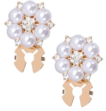 2PCS Rhinestone Pearl Flower Button Covers, Elegant Button Covers Clip on and Self Cover Buttons, Decorative Buttons for Cardigans, Stylish Womens Clothing Accessories for Shirt Dress