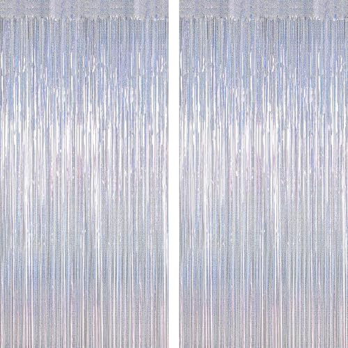 ZATAYE 2 Pack Glitter Silver New Years Eve Foil Curtain Decorations
