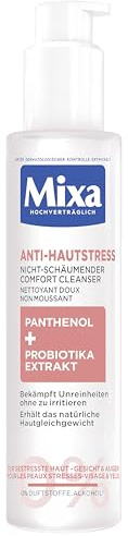 Mixa Anti-Hautstress Nicht-schäumender Comfort Cleanser – Sanfte Gesichtsreinigung & Make-up Entferner mit Panthenol & Probiotika – Beruhigt gestresste Haut – Ohne Parfum & Alkohol – 150ml