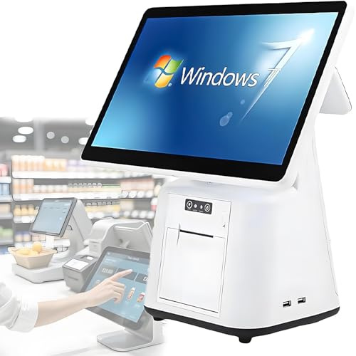 Registratore di cassa intelligente all-in-one con doppio schermo da 15,6 pollici,sistema di cassa PC POS touch screen,stampante per ricevute integrata,per piccole imprese,rivenditori,supermercati