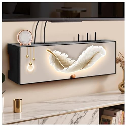 Väggmonterad flytande routerhylla – justerbar kabelorganiseringslåda för hem och kontor, platsbesparande förvaring för nätverksutrustning, enkel installation och modern design 70 x 12 x 20 cm