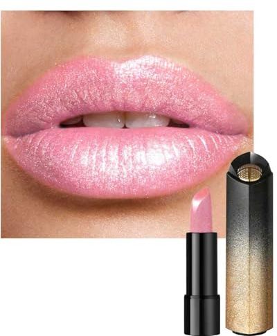 Rouge à Lèvres Effet Scintillant, Pink Diamant Métallique avec Paillettes, Longue Tenue Imperméable Rouge a Levre, Finis Satiné Haute Pigmentation, Texture Crémeuse Vegan pour Maquillage Femme - 01