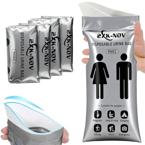 2XK-NOV Disposable Urinal Bags for Travel -Portable Urinals for Car, Pee Bags for MenWomen and Kids,700ml/900ml Urine Bag for Emergency, Camping, Car Toilet (6, 900ml)