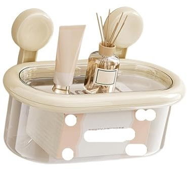 Toilet Paper Holder Suction Cup Wall Mounted Tissue Holder Resistant Box Paper Dispenser Bathroom Tissue(Milky White)