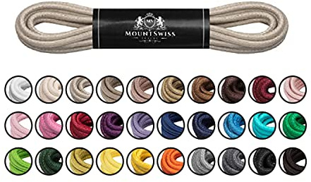 Mount Swiss Luxury Schuhbänder I Wasserabweisende und reißfeste Schnürsenkel rund ø 2-3 mm aus feiner Baumwolle/gewachst Farbe: Light.beige, Länge: 75 cm