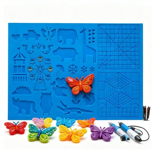 LATTCURE Penna 3D Tappetino, Penna Stampa 3D Tappetino Bambini con 2 Protezioni e Motivo Animali,Penna Stampa 3D Silicone Pieghevole Tappetino Accessori per Strumento di Disegno Principianti Bambini