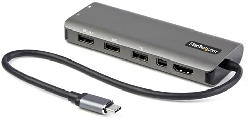 StarTech.com Adaptador Multipuertos USB-C - Docking Station USB Tipo C a HDMI o Mini DisplayPort 4K60 - Replicador de Puertos USBC PD 100W - Hub USB 4 Puertos - Red - con Cable de 30cm (DKT31CMDPHPD)