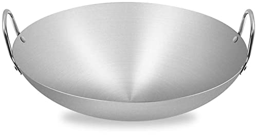 MNSSRN Wok di Grandi Dimensioni, in Acciaio Inossidabile, Facile da Pulire, Padella Antiaderente, fornello a Gas, fornello a induzione Universale, Wok a Due Manici,A,60CM