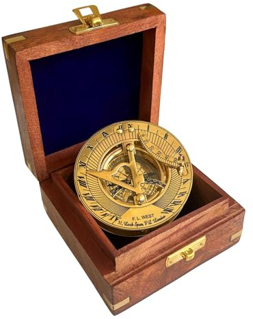 Casa Vivente Sonnenuhr-Kompass aus Messing mit eleganter Holzbox, Nautische Geschenkidee