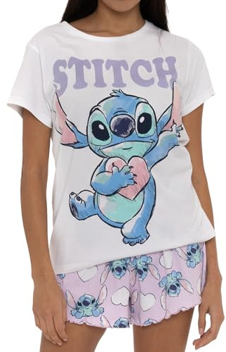 Disney Pigiama di Stitch | Stitch Pigiama Corto Donna | Pigiamone da Donna | Bianco X-Large