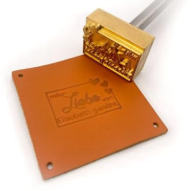 Dein Brandstempel elektrischer Schriftzug im Motiv mit Liebe genäht für Leder, Holz, Pappe - personalisiertes Brandeisen, individueller Brennstempel in 50 x 34 mm