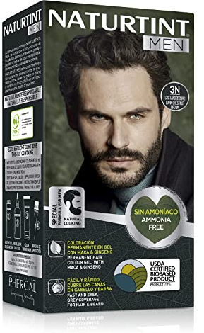 Naturtint Men | Coloración Permanente Sin Amoniaco | 100% Cobertura de Canas | Especial Hombres | Color natural y duradero | Ingredientes Naturales | 3N Castaño Oscuro | 170 ml