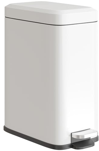HOMCOM Mülleimer 5LTreteimer mit Softclose-Deckel und Pedal, Abfalleimer inkl. Inneneimer Kosmetikeimer für Wohnzimmer, Büro, Metall, Weiß, 29,2 x 14 x 32 cm