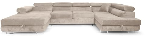 FELIPE MUEBLES Sofá esquinero Rodas U 345 x 202 cm, sofá Cama 7-8 plazas Lado Derecho (Beige)